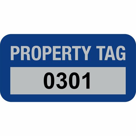 LUSTRE-CAL Property ID Label PROPERTY TAG5 Alum Dark Blue 1.50in x 0.75in  Serialized 0301-0400, 100PK 253769Ma1Bd0301